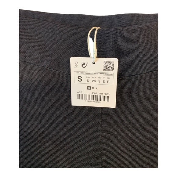 NWT Zara Knit | Black Straight Leg Rib Pants w/ Cream Stripe S - Picture 5 of 12